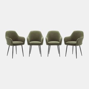 Cadeira de veludo corduroy com pés de metal preto fosco, set de 4, Shella, Caqui, 57x59x84.5 cm