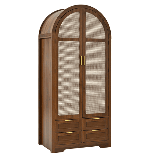 Armário 80 cm - portas curvas, barra e gavetas - nogueira