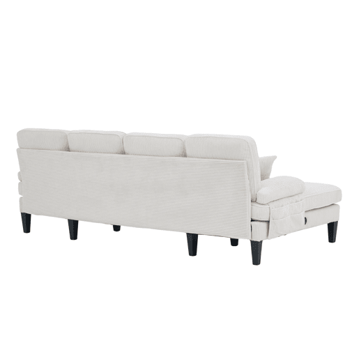 Sofá moderno de 4 lugares em U - chaise longue dupla, tecido cordão, confortável, bege
