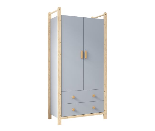Armario 90x45x180 cm - con barra, 2 cajones, para dormitorio, salón, recibidor - azul + pino