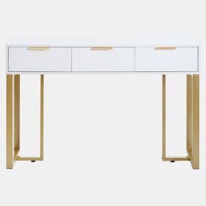 Consola moderna 120 cm - com gavetas, pés reguláveis e puxadores elegantes - Branco+Dourado