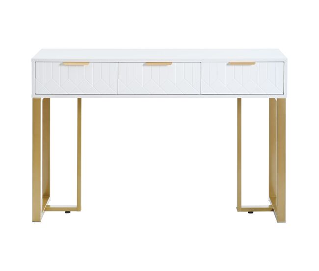 Consola moderna 120 cm - con cajones, patas regulables y tiradores elegantes - blanco+oro