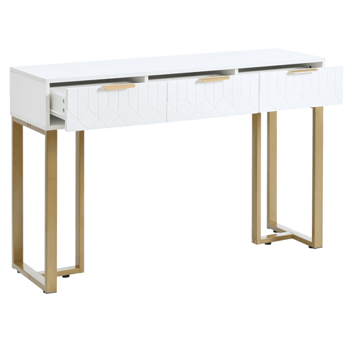 Consola moderna 120 cm - com gavetas, pés reguláveis e puxadores elegantes - Branco+Dourado