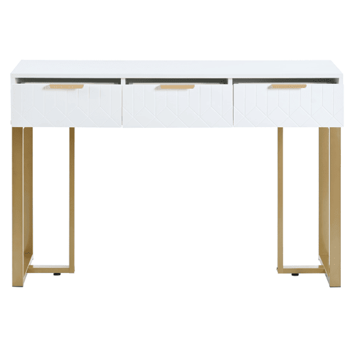 Consola moderna 120 cm - com gavetas, pés reguláveis e puxadores elegantes - Branco+Dourado