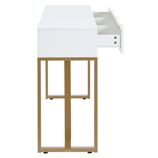 Consola moderna 120 cm - com gavetas, pés reguláveis e puxadores elegantes - Branco+Dourado