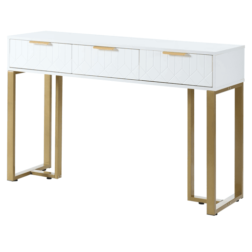 Consola moderna 120 cm - com gavetas, pés reguláveis e puxadores elegantes - Branco+Dourado