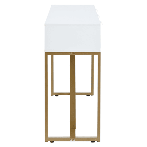 Consola moderna 120 cm - com gavetas, pés reguláveis e puxadores elegantes - Branco+Dourado
