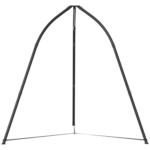 Outsunny Suporte para Cadeira Suspensa Triangular Altura 210 cm com Corrente Ajustável Base Estável Resistente às Intempéries Estrutura de Cadeira Suspensa para Pátio e Jardim Carga 150 kg Preto