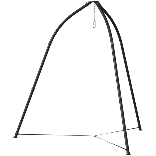 Outsunny Suporte para Cadeira Suspensa Triangular Altura 210 cm com Corrente Ajustável Base Estável Resistente às Intempéries Estrutura de Cadeira Suspensa para Pátio e Jardim Carga 150 kg Preto