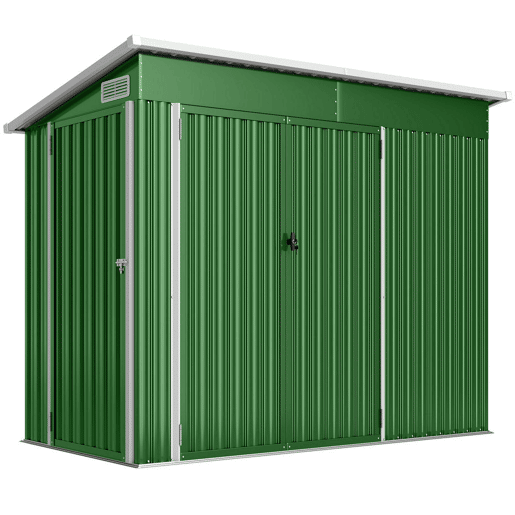 Outsunny Abrigo de Jardim 2,7 m² 234x132x185 cm Abrigo de Exterior Metálico com Três Portas Fechadura Telhado Inclinado e Ventilação para Armazenamento de Ferramentas Verde