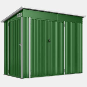Outsunny Abrigo de Jardim 2,7 m² 234x132x185 cm Abrigo de Exterior Metálico com Três Portas Fechadura Telhado Inclinado e Ventilação para Armazenamento de Ferramentas Verde