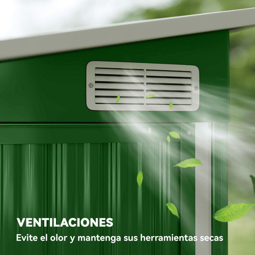 Outsunny Abrigo de Jardim 2,7 m² 234x132x185 cm Abrigo de Exterior Metálico com Três Portas Fechadura Telhado Inclinado e Ventilação para Armazenamento de Ferramentas Verde