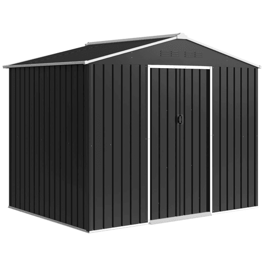 Outsunny Abrigo de Jardim Exterior 3,6 m² 236x171x191 cm Abrigo de Jardim Metálico com Portas Deslizantes e Aberturas de Ventilação para Armazenamento de Ferramentas Cinzento Escuro