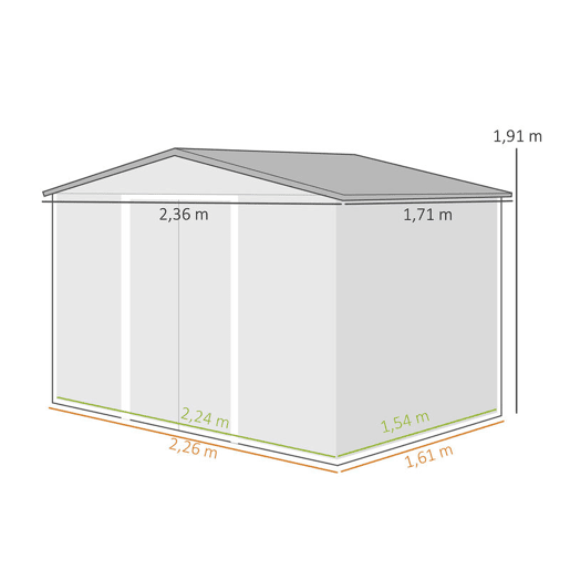 Outsunny Abrigo de Jardim Exterior 3,6 m² 236x171x191 cm Abrigo de Jardim Metálico com Portas Deslizantes e Aberturas de Ventilação para Armazenamento de Ferramentas Cinzento Escuro