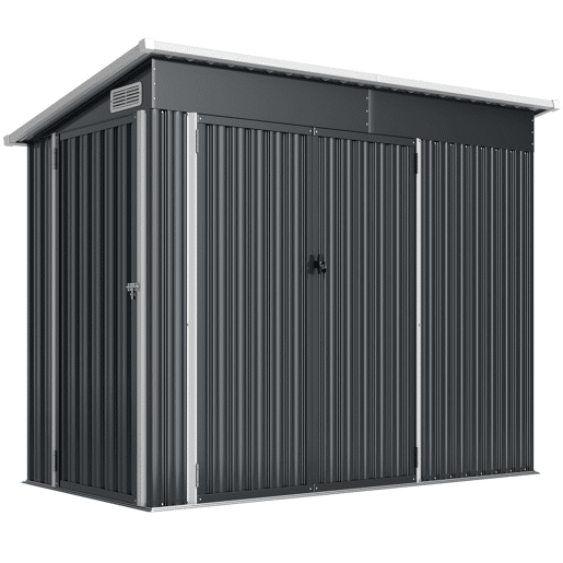 Outsunny Abrigo de Jardim 2,7 m² 234x132x185 cm Abrigo de Exterior Metálico com Três Portas Fechadura Telhado Inclinado e Ventilação para Armazenamento de Ferramentas Cinzento Outsunny Abrigo de Jardim 2,7 m² 234x132x185 cm Abrigo de Exterior Metálico com Três Portas Fechadura Telhado Inclinado e Ventilação para Armazenamento de Ferramentas Cinzento
