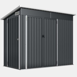 Outsunny Abrigo de Jardim 2,7 m² 234x132x185 cm Abrigo de Exterior Metálico com Três Portas Fechadura Telhado Inclinado e Ventilação para Armazenamento de Ferramentas Cinzento