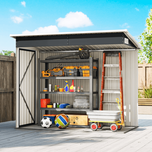 Outsunny Abrigo de Jardim 2,7 m² 234x132x185 cm Abrigo de Exterior Metálico com Três Portas Fechadura Telhado Inclinado e Ventilação para Armazenamento de Ferramentas Cinzento Outsunny Abrigo de Jardim 2,7 m² 234x132x185 cm Abrigo de Exterior Metálico com Três Portas Fechadura Telhado Inclinado e Ventilação para Armazenamento de Ferramentas Cinzento