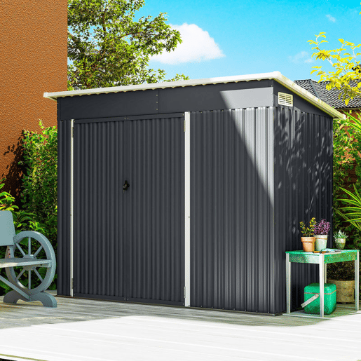 Outsunny Abrigo de Jardim 2,7 m² 234x132x185 cm Abrigo de Exterior Metálico com Três Portas Fechadura Telhado Inclinado e Ventilação para Armazenamento de Ferramentas Cinzento Outsunny Abrigo de Jardim 2,7 m² 234x132x185 cm Abrigo de Exterior Metálico com Três Portas Fechadura Telhado Inclinado e Ventilação para Armazenamento de Ferramentas Cinzento