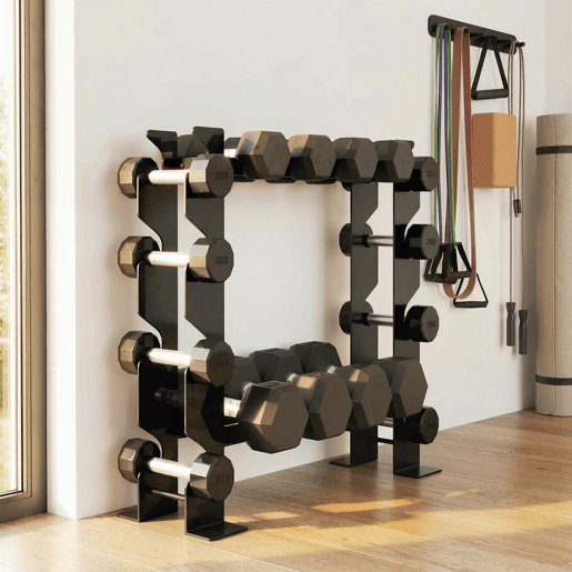 SPORTNOW Suporte para Halteres de 4 Níveis Estante de Armazenamento de Pesos em Aço Resistente para Halteres Kettlebells para Treino em Ginásio Casa Carga 200 kg 70x21x55 cm Preto