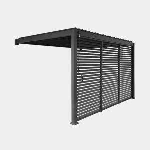 Pérgola bioclimática de alumínio encostada 3x4m + 3 persianas 1.3m, Triomphe 3x4 encostada + acessórios, Antracite, 391x301x250 cm