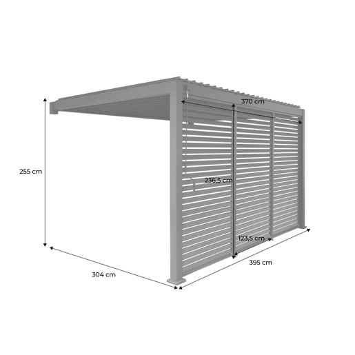 Pérgola bioclimática de alumínio encostada 3x4m + 3 persianas 1.3m Antracite - 391x301x250 cm