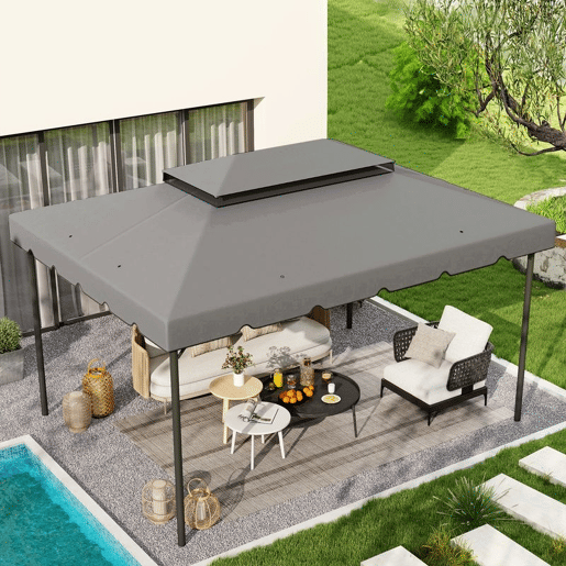 Outsunny Toldo de Substituição para Pérgola 400x300 cm Teto de Substituição para Pérgolas Exterior com Duplo Teto e 8 Orifícios de Drenagem Cinza Claro
