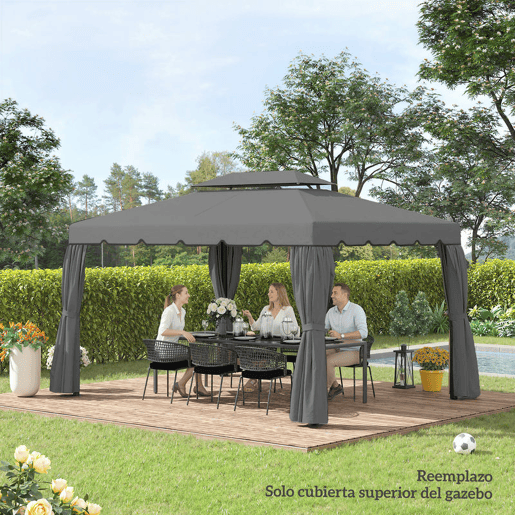 Outsunny Toldo de Substituição para Pérgola 400x300 cm Teto de Substituição para Pérgolas Exterior com Duplo Teto e 8 Orifícios de Drenagem Cinza Claro