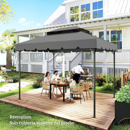 Outsunny Toldo de Substituição para Pérgola 400x300 cm Teto de Substituição para Pérgolas Exterior com Duplo Teto e 8 Orifícios de Drenagem Cinza Claro