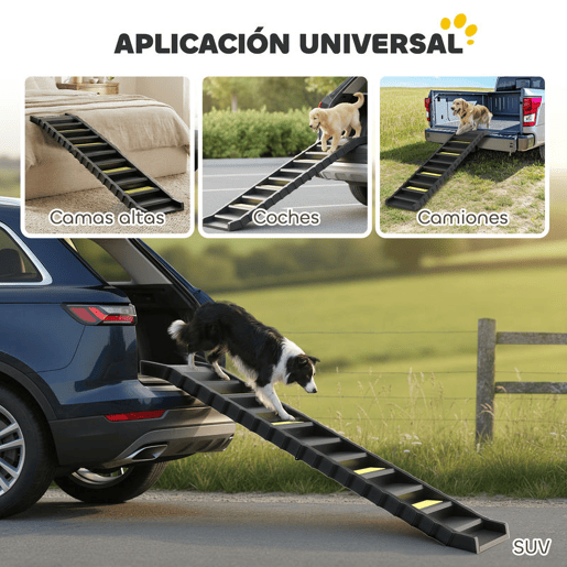 PawHut Rampa para Cães Dobrável 154 cm Rampa para Cães para Carro e Cama Alta com 10 Degraus Antideslizantes Leve e Resistente Suporta até 68 kg para Sofá Preto