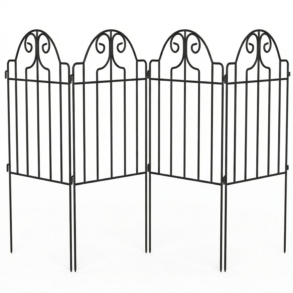 Outsunny set de 4 vallas de jardín de metal, 125x57 cm, vallas de jardín exterior decorativas con diseño arqueado, resistente y fácil de instalar, para huerto, patio, terraza, césped, negro