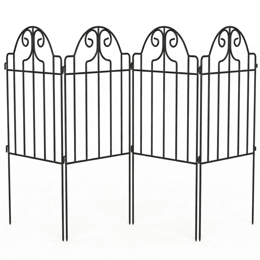 Outsunny Conjunto de 4 Cercas de Jardim em Metal 125x57 cm Cercas Decorativas com Design Arqueado Resistente e Fácil de Instalar para Horta Pátio Terraço Relva Preto