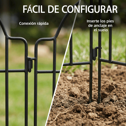 Outsunny Conjunto de 4 Cercas de Jardim em Metal 125x57 cm Cercas Decorativas com Design Arqueado Resistente e Fácil de Instalar para Horta Pátio Terraço Relva Preto