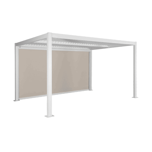 Pérgola bioclimática em alumínio e aço 3x4m + estore 4m Branco - 392x292x224 cm