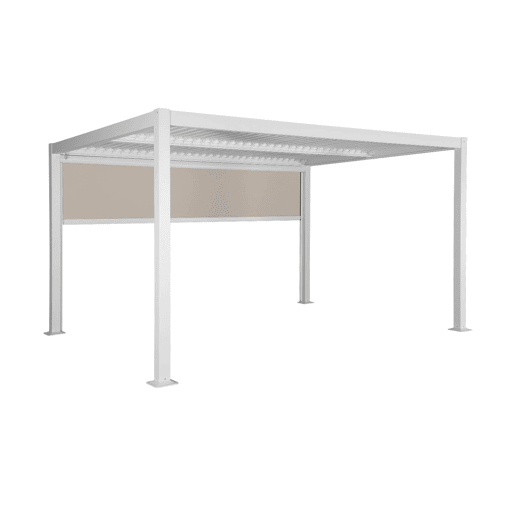 Pérgola bioclimática em alumínio e aço 3x4m + estore 4m Branco - 392x292x224 cm