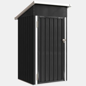 Outsunny Abrigo Exterior Metálico 107,5x91x185 cm Abrigo de Jardim com Teto Inclinado Porta com Trinco Ventilação e Luvas Abrigo de Armazenamento para Ferramentas Cinza Escuro