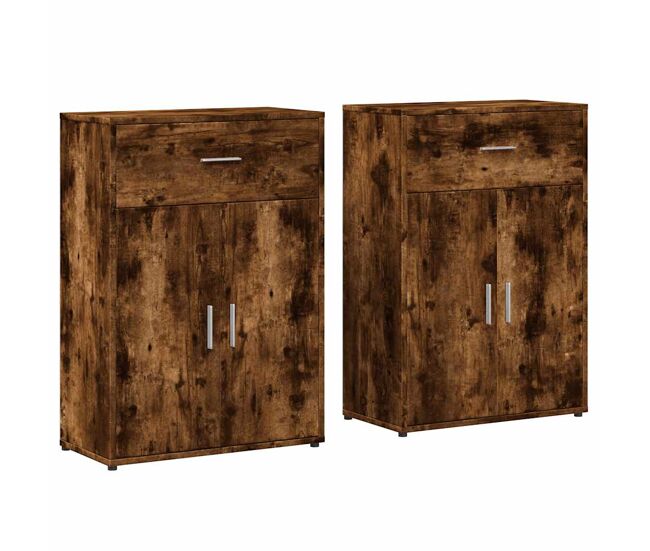 Aparador - muebles de almacenamiento 2 uds madera de ingeniería roble ahumado 60x30x84 cm es5219