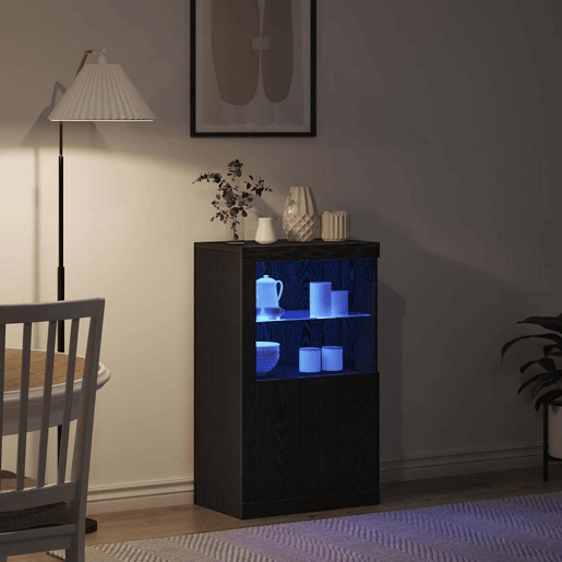 Aparador - Bufete - Móvei de apoio LED Carvalho Preto 60,5 x 37 x 100 cm pt4204