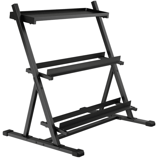 SPORTNOW Suporte para Halteres de 3 Níveis Estante de Armazenamento de Pesos de Aço com Barras Ajustáveis para Treino em Ginásio Casa Capacidade 200 kg 88x66x88 cm