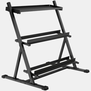 SPORTNOW Suporte para Halteres de 3 Níveis Estante de Armazenamento de Pesos de Aço com Barras Ajustáveis para Treino em Ginásio Casa Capacidade 200 kg 88x66x88 cm