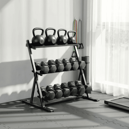 SPORTNOW Suporte para Halteres de 3 Níveis Estante de Armazenamento de Pesos de Aço com Barras Ajustáveis para Treino em Ginásio Casa Capacidade 200 kg 88x66x88 cm