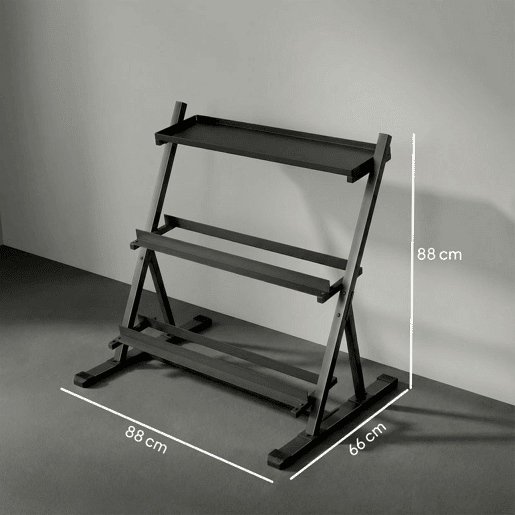 SPORTNOW Suporte para Halteres de 3 Níveis Estante de Armazenamento de Pesos de Aço com Barras Ajustáveis para Treino em Ginásio Casa Capacidade 200 kg 88x66x88 cm
