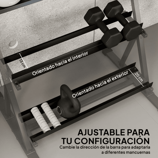 SPORTNOW Suporte para Halteres de 3 Níveis Estante de Armazenamento de Pesos de Aço com Barras Ajustáveis para Treino em Ginásio Casa Capacidade 200 kg 88x66x88 cm