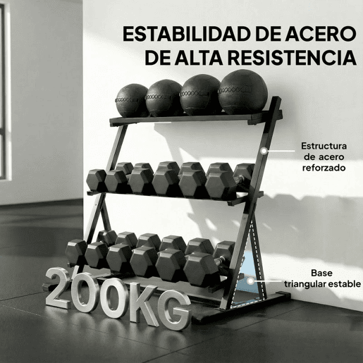 SPORTNOW Suporte para Halteres de 3 Níveis Estante de Armazenamento de Pesos de Aço com Barras Ajustáveis para Treino em Ginásio Casa Capacidade 200 kg 88x66x88 cm