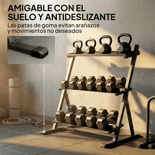 SPORTNOW Suporte para Halteres de 3 Níveis Estante de Armazenamento de Pesos de Aço com Barras Ajustáveis para Treino em Ginásio Casa Capacidade 200 kg 88x66x88 cm
