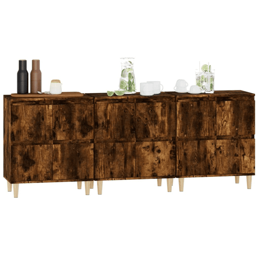 Aparadores - Bufetes - Móveis de apoio 3 pcs 60x35x70 cm derivados madeira carvalho fumado pt5318