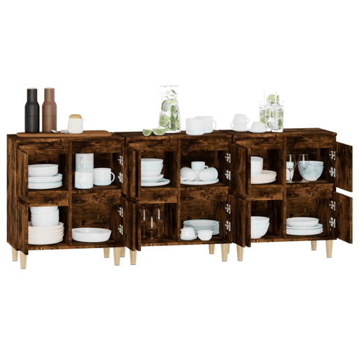 Aparadores - Bufetes - Móveis de apoio 3 pcs 60x35x70 cm derivados madeira carvalho fumado pt5318