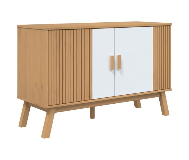 Aparador - mueble de almacenamiento madera maciza pino blanco y marrón 114x43x73,5cm es4833