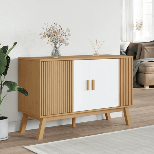 Aparador - Bufete - Móvei de apoio 114x43x73,5 cm pinho maciço branco e castanho pt4833