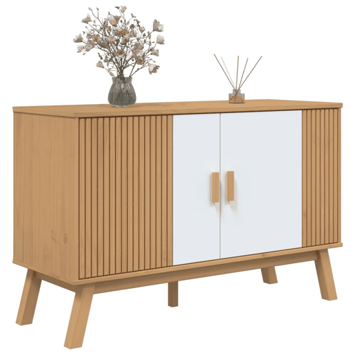 Aparador - Bufete - Móvei de apoio 114x43x73,5 cm pinho maciço branco e castanho pt4833