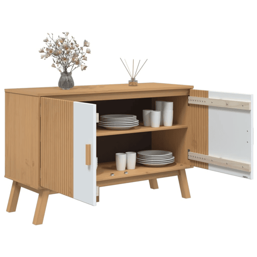 Aparador - Bufete - Móvei de apoio 114x43x73,5 cm pinho maciço branco e castanho pt4833